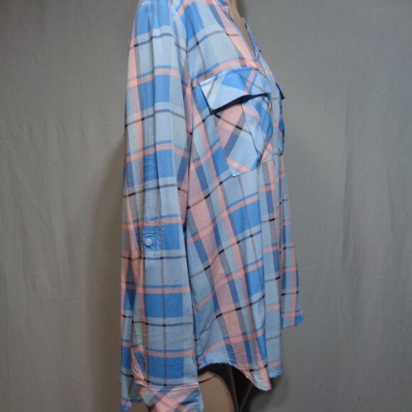 ANA pastel blue and pink plaid button up top - Picture 4 of 6